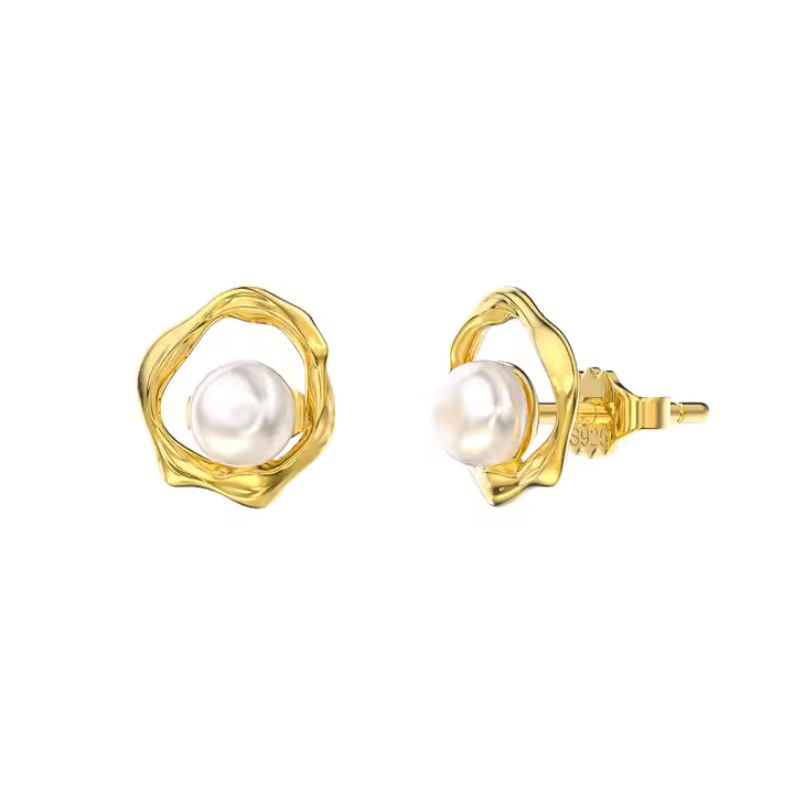 Sterling Silver Abstract Freshwater Pearl Stud Earrings