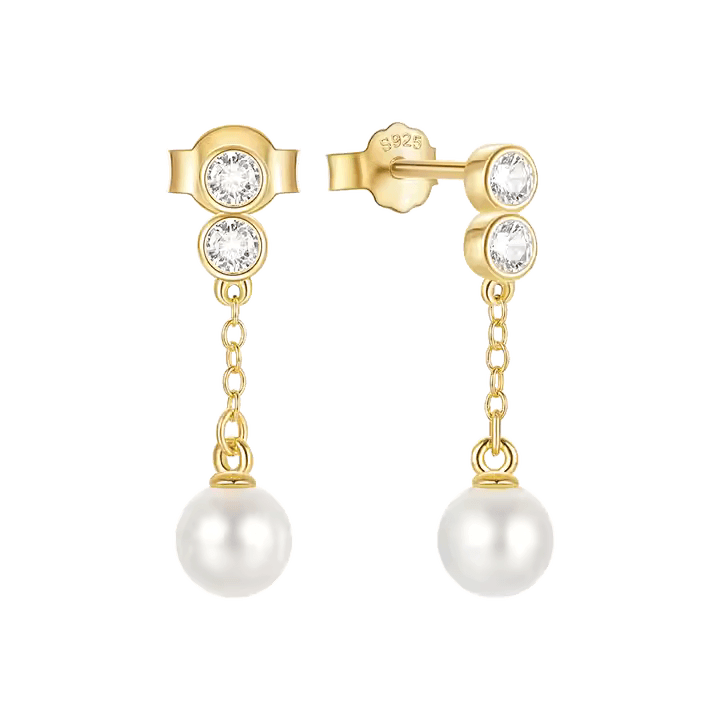 Bezel Set CZ & Pearl Dangle Studs