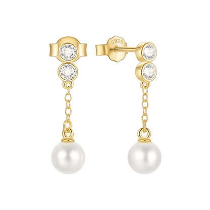 Bezel Set CZ & Pearl Dangle Studs