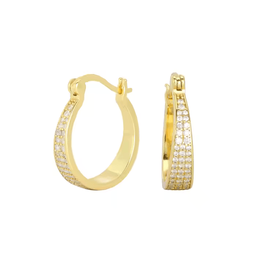 Sterling Silver Opulent Pavé Cubic Zirconia Gemstone Hoop Earrings