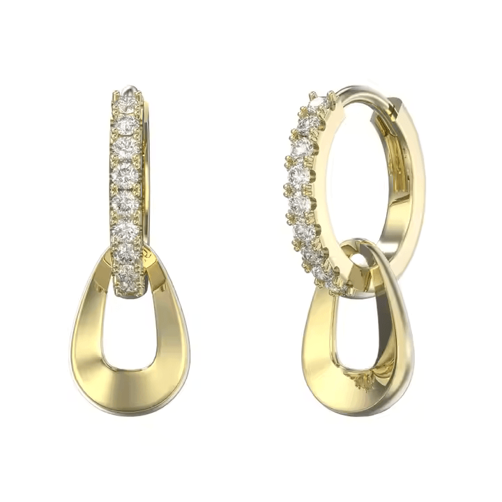 Sterling Silver Huggie Earrings with Prong Set Cubic Zirconia Gemstones & Interlocking Ring