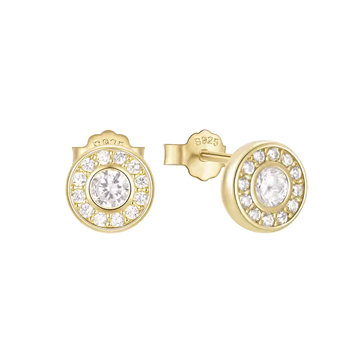 Sterling Silver Divine Geometry Circle Stud Earrings with Bezel Set & Pavé CZs