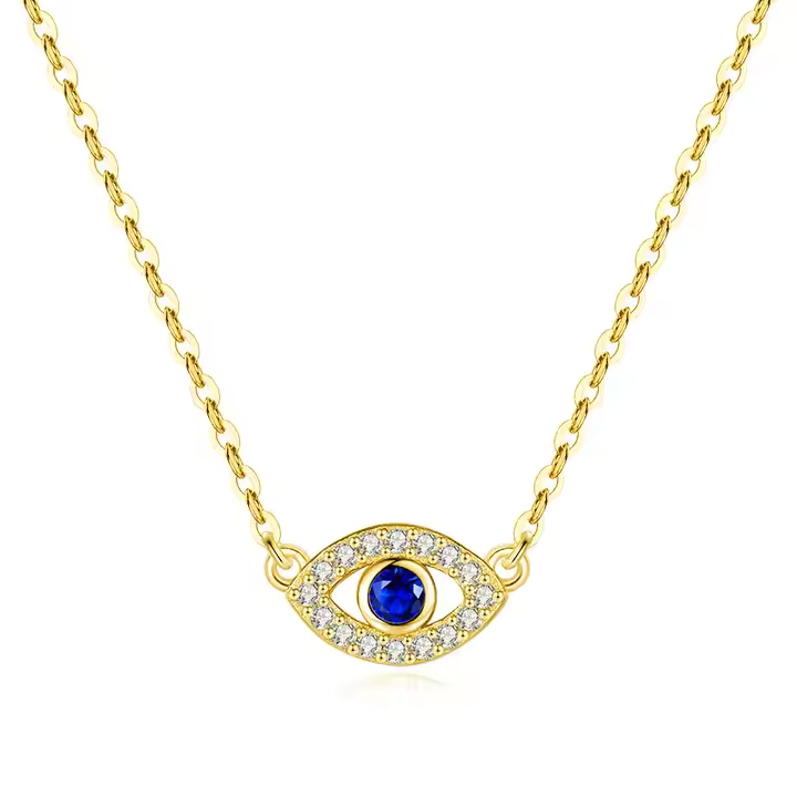 Sterling Silver Evil Eye Pendant Necklace with Bezel Set & Pavé CZ