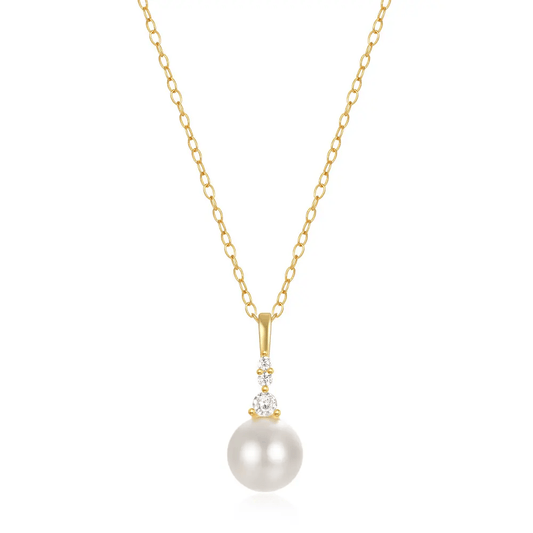 Sterling Silver Dropped Freshwater Pearl Pendant Necklace with CZ Gemstones