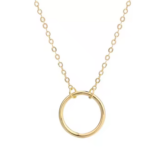 Sterling Silver Minimalist Cable Chain Necklace with Ring Pendant